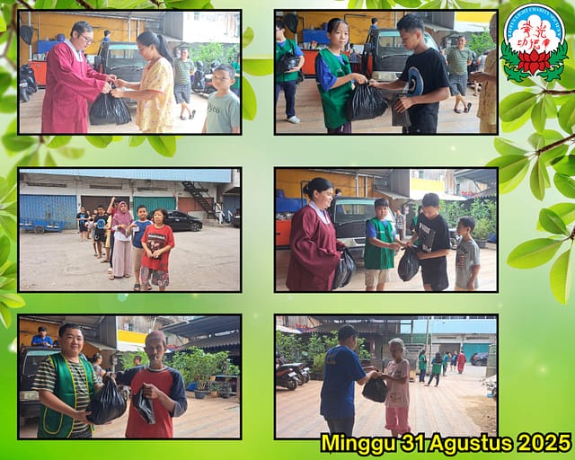 LLCS Vihara Vajra Bhumi Sriwijaya 聖輪雷藏寺 Palembang dan Sekolah Minggu Buddhis Bagikan 350 Paket Sembako