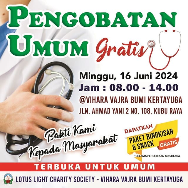 Info Donasi – LLCS Vihara Vajra Bumi Kertayuga – Kalbar akan mengadakan Pengobatan Umum Gratis bagi 1000 pasien Info Donasi – LLCS Vihara Vajra Bumi Kertayuga – Kalbar akan mengadakan Pengobatan Umum Gratis bagi 1000 pasien