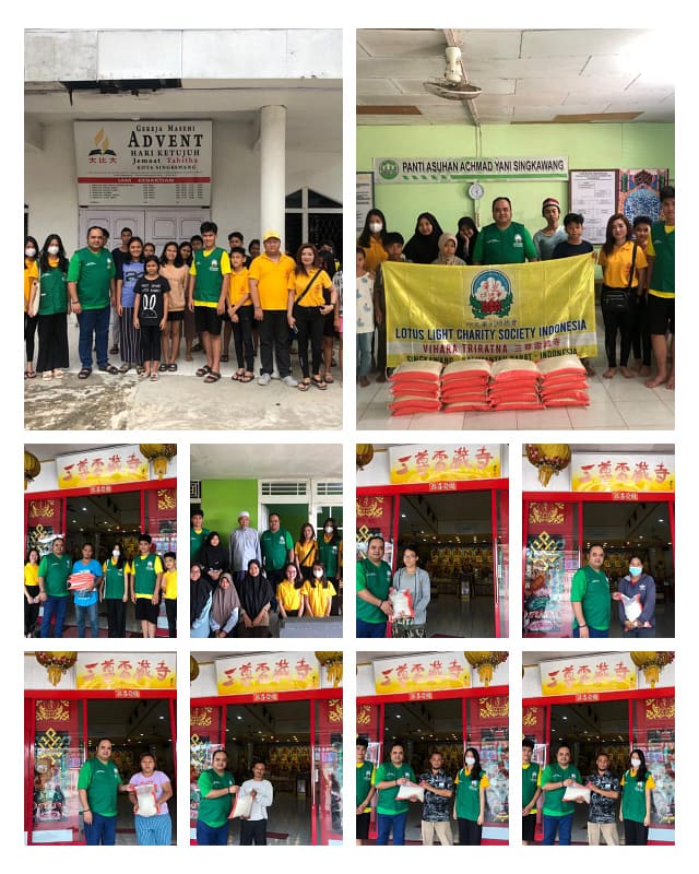 LLCS Vihara Tri Ratna Singkawang Memberikan bantuan 100 bungkus beras 5kg kepada 3 Panti Asuhan.